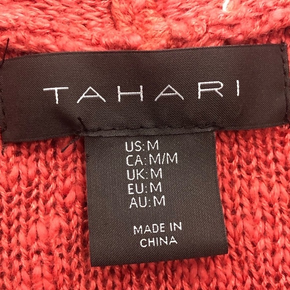 Tahari open cardigan coral long sleeve pockets M - Picture 6 of 10